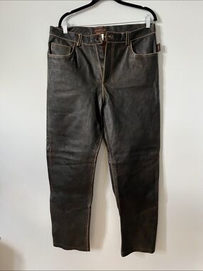 Men's Brown Leather pants - Classic Straight Fit 36x31